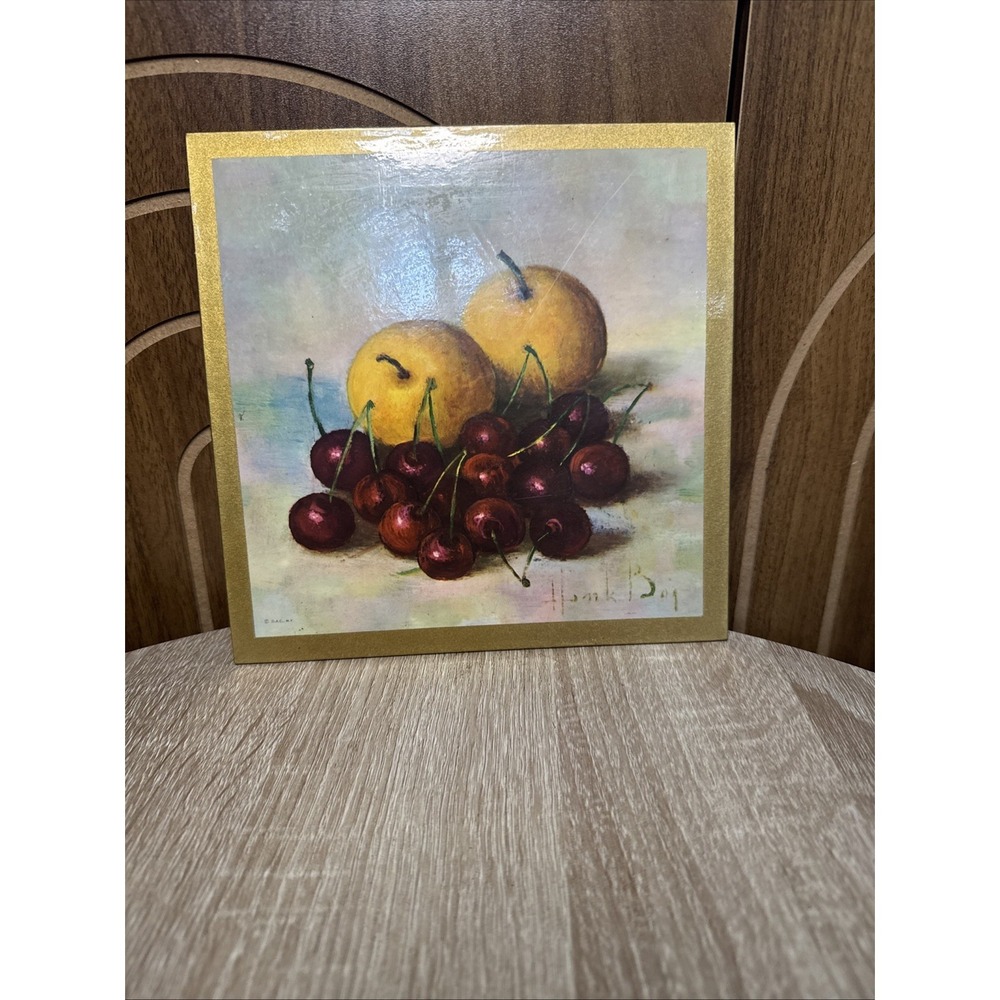 Vintage Hank Bro Lithium Still Life Art Print Cherries And Pears Trivet 1959